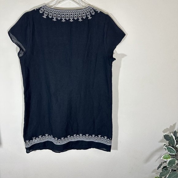 Vineyard Vines Shift Dress Linen Blend Black Silver Embroidery Lined Size 16 - Picture 5 of 5